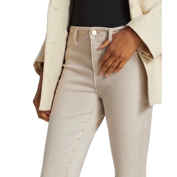 NEW L'AGENCE Margot Skinny Jeans Ankle Crop‎ High Waist Glitter Coated Denim 28 - Picture 6 of 13